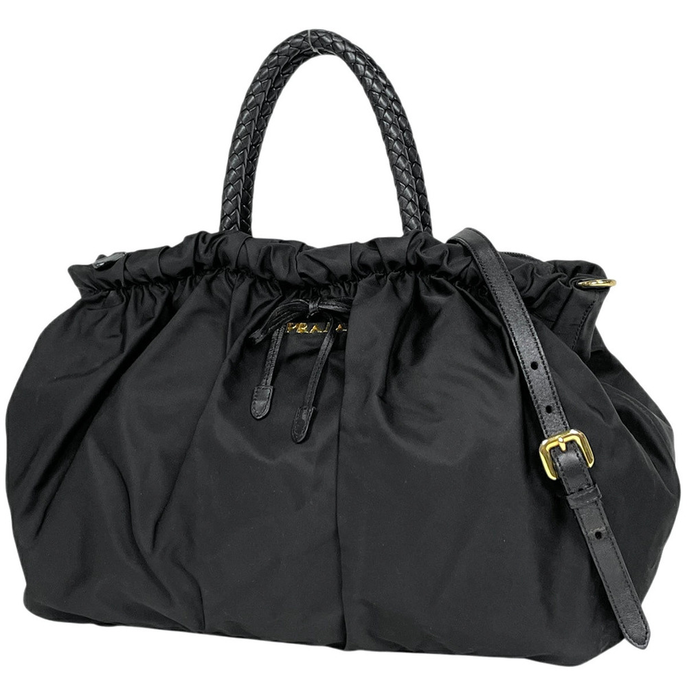Prada Handbag Ribbon Gathered Nero Black